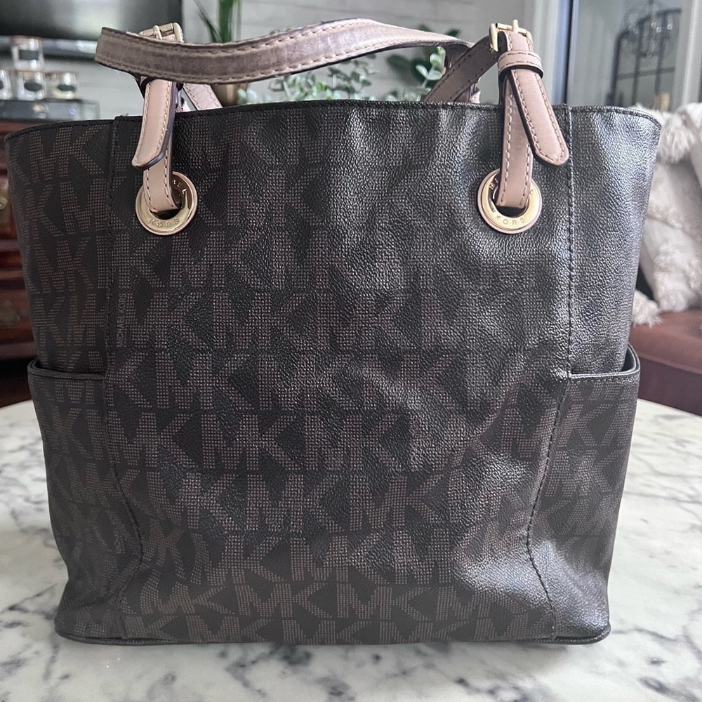 Authentic Michael Kors tote dark brown tan purse handbag shoulder bag - Picture 3 of 13